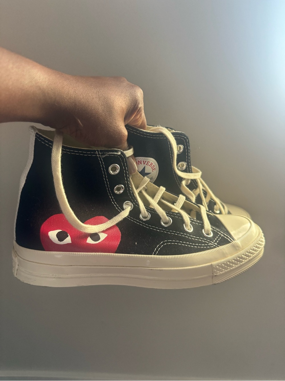 Converse Black High-Top Kids Sneakers with Red Heart Graphic